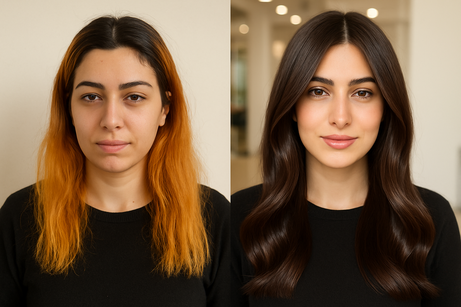 Sac rengi duzeltme oncesi ve sonrasi